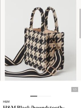 H&M Black and Cream Houndstooth Crossbody Tote- pictured as shown